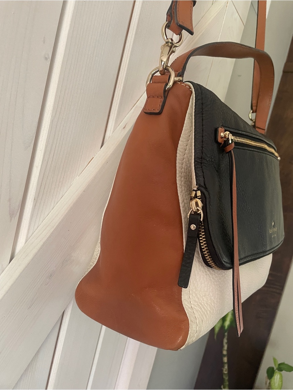 Kate Spade Colorblock Purse Crossbody Black White Brown Flap - Picture 3 of 16
